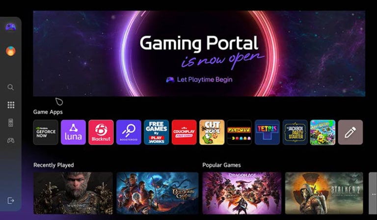 Gaming Portal home screen. Cursor moves and clicks to show many popular game titles, and the added function of being able to select games depending on the type of controller you have whether it's a game pad or the remote control. 