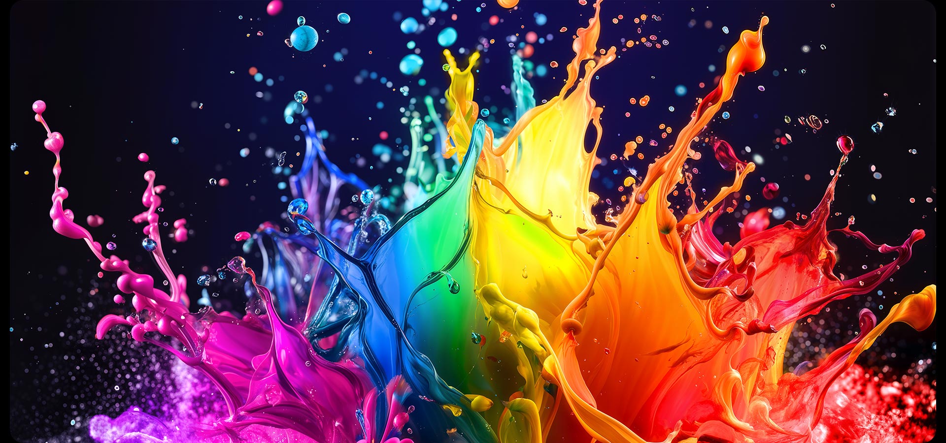 LG QNED AI QNED70 Mini LED, cu Dynamic QNED Color, umple ecranul cu explozii vii și fluide de culori multiple, asemănătoare vopselei în mișcare, oferind o expresie vibrantă a culorilor și volum de culoare 100% pentru imagini dinamice.