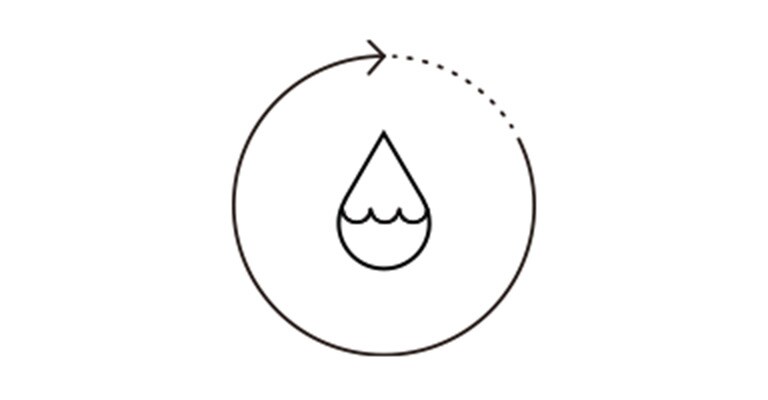 O pictogramă reprezentată de o picătură de apă cu un cerc și săgeată înconjurând-o.