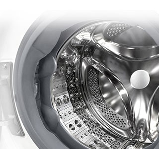 Imaginea din interiorul mașinii de spălat unde se poate vedea ridicătorul din oțel inoxidabil.