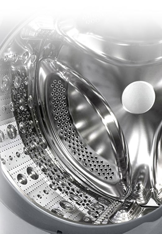 Imaginea din interiorul mașinii de spălat unde se poate vedea ridicătorul din oțel inoxidabil.