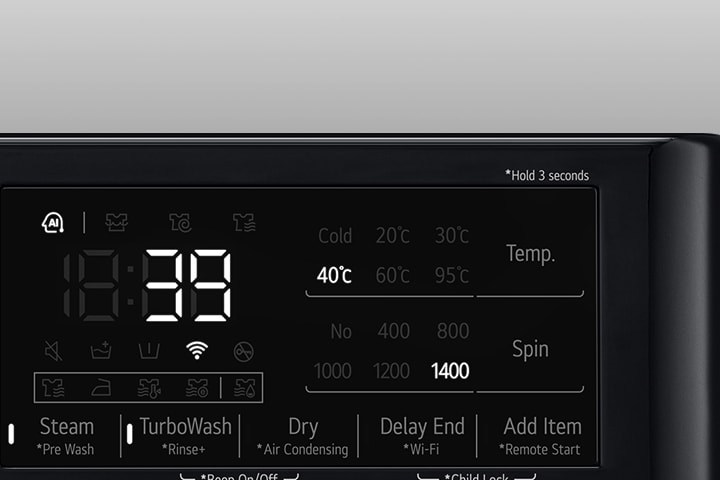 Aceasta este o imagine mărită a panoului mașinii de spălat, astfel încât afișajul să poată fi văzut în mod clar.
