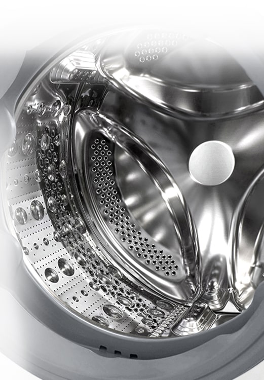 Imaginea din interiorul mașinii de spălat, în care se poate vedea ridicătorul din oțel inoxidabil.