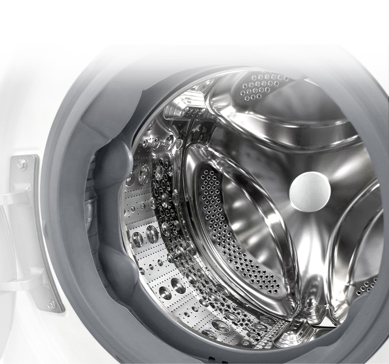 Imaginea din interiorul mașinii de spălat, în care se poate vedea ridicătorul din oțel inoxidabil.