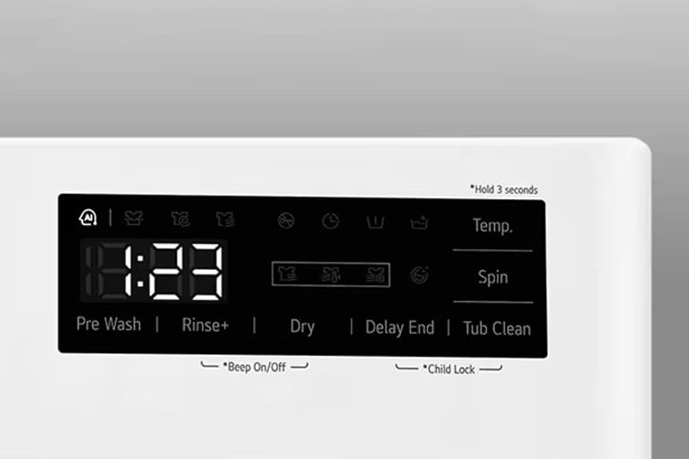 Aceasta este o imagine mărită a panoului mașinii de spălat, astfel încât afișajul să poată fi văzut clar.
