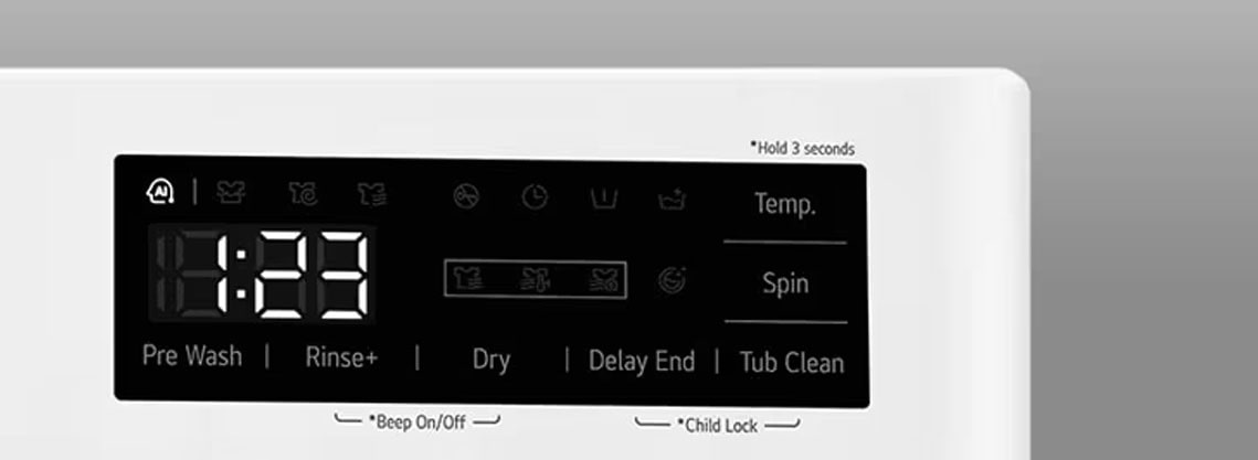 Aceasta este o imagine mărită a panoului mașinii de spălat, astfel încât afișajul să poată fi văzut clar.