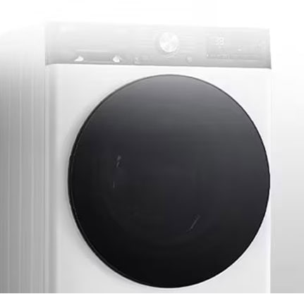 Imaginea mașinii de spălat cu ușa din sticlă securizată vizibilă în mod clar.