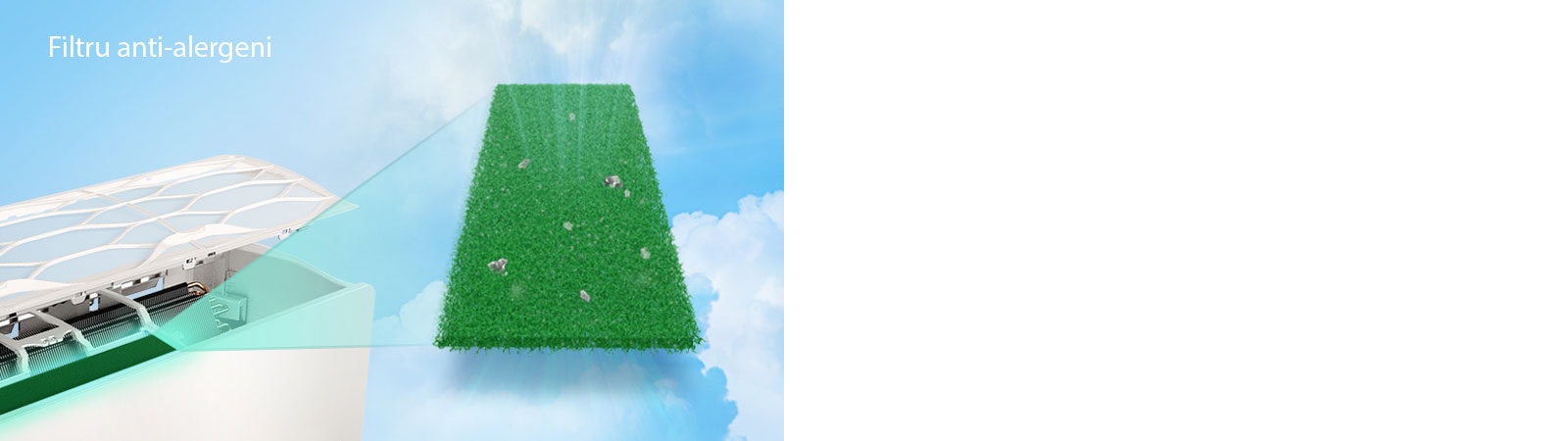 Unghiul lateral al aparatului de aer condiționat este afișat cu filtrele detașate