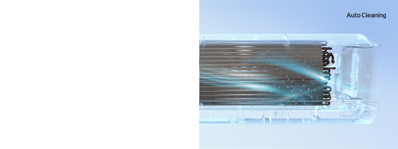 Vedere frontală a aparatului de aer condiționat LG cu exteriorul complet invizibil