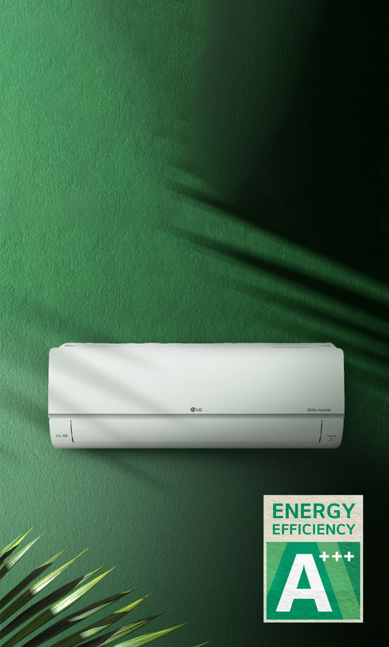 Aparatul de aer condiționat este instalat pe fundalul unor culori naturale.