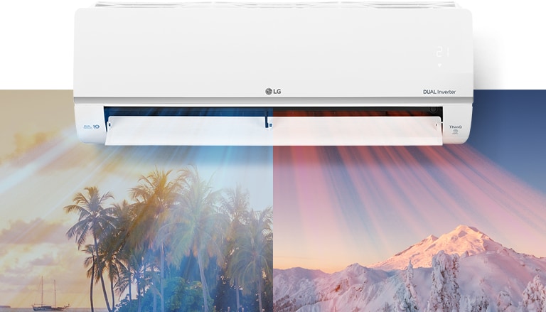Un aparat de aer condiționat LG apare în centrul superior al imaginii. 