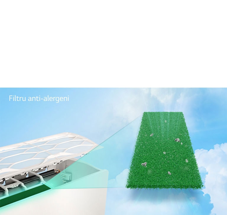 Unghiul lateral al aparatului de aer condiționat este afișat cu filtrele detașate 