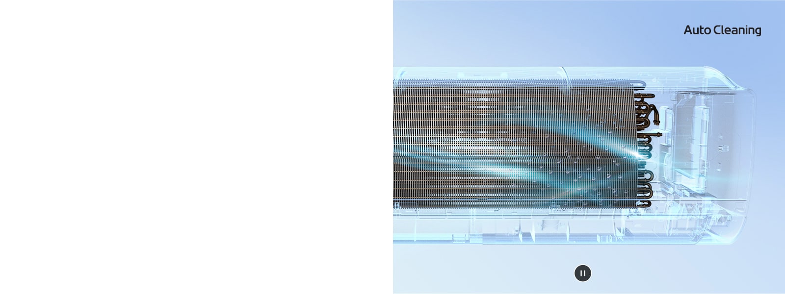 Vedere frontală a aparatului de aer condiționat LG cu exteriorul complet invizibil