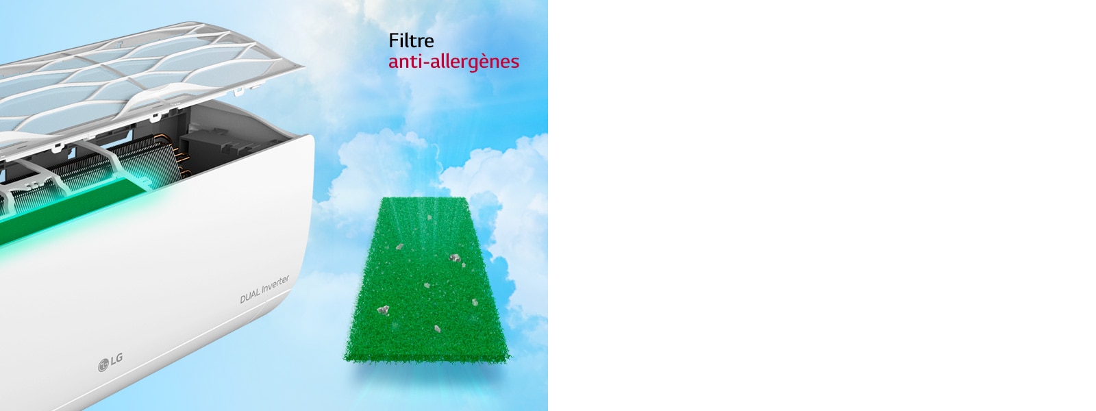 Unghiul lateral al aparatului de aer condiționat este afișat cu filtrele detașate 