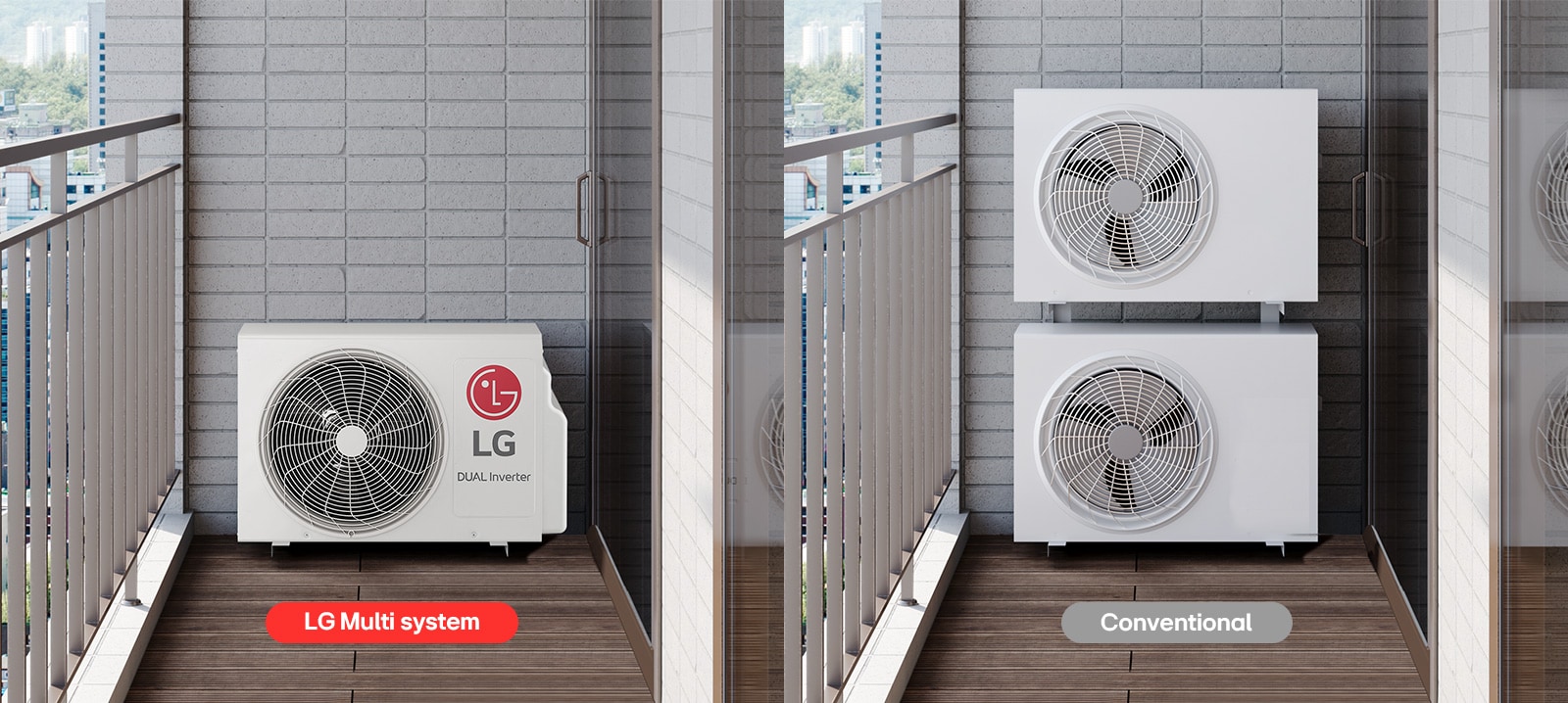Aparatul de aer conditionat LG Multi System, cu design slim, elibereaza spatiul exterior ocupat anterior,