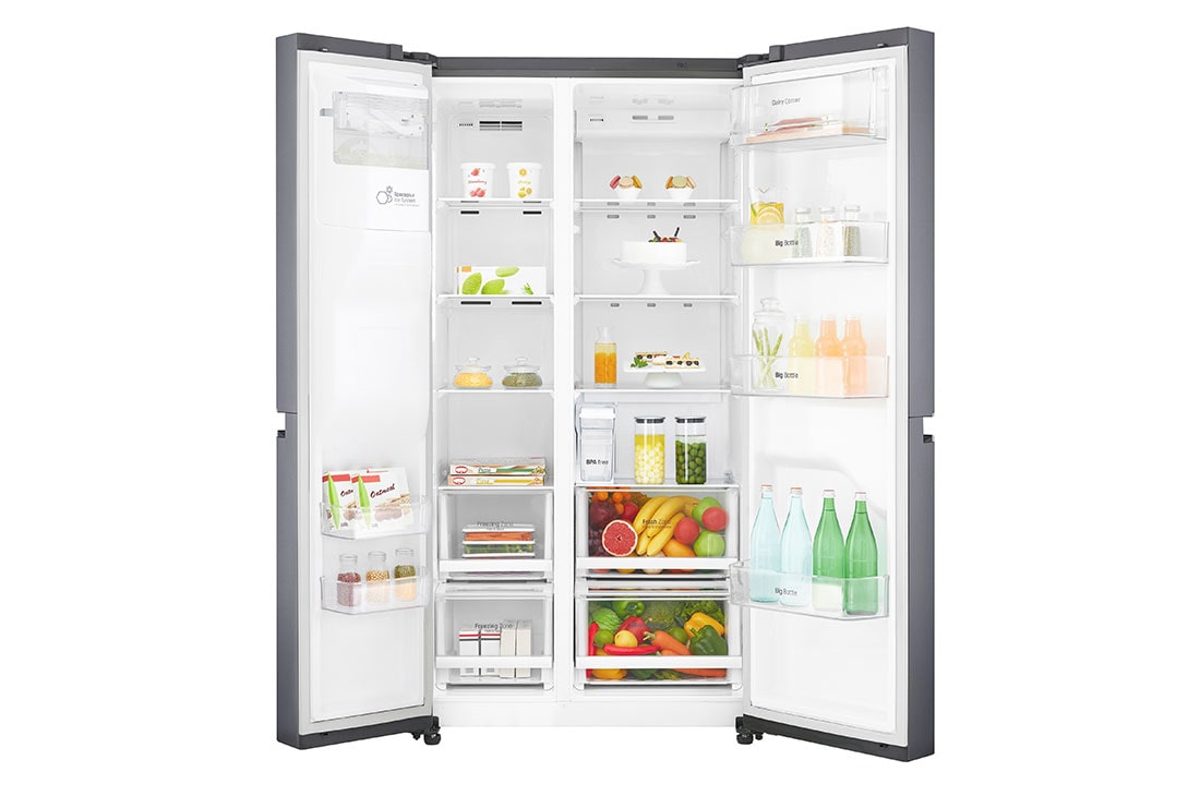 LG Frigider Side by Side | Clasa F | 601 L | ThinQ™ | Total No Frost | Compresor Linear Inverter 10 ani Garanție | Gri metalizat, GSL471ICEZ, GSL471ICEZ, thumbnail 2