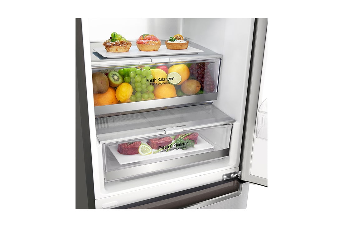 LG Combină frigorifică | Clasa D | 384 L | Compresor Linear Inverter 20 ani Garanție | Door Cooling | Metal Touch Display | ThinQ™ | Gri oțelat, GBB92STAXP, thumbnail 3