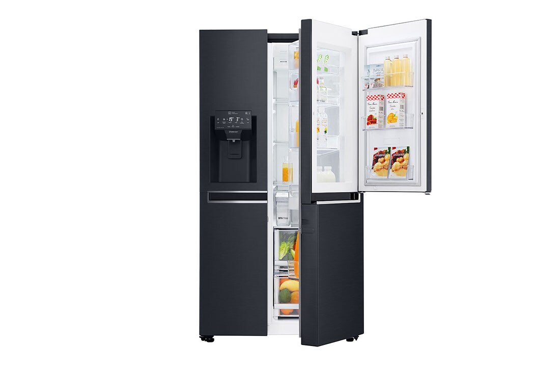 LG Frigider Side by Side | Clasa F | Door in Door | 601 L | Total No Frost | Compresor Linear Inverter 10 ani Garanție | SmartDiagnosis™ | Negru mat, GSJ761MCUZ