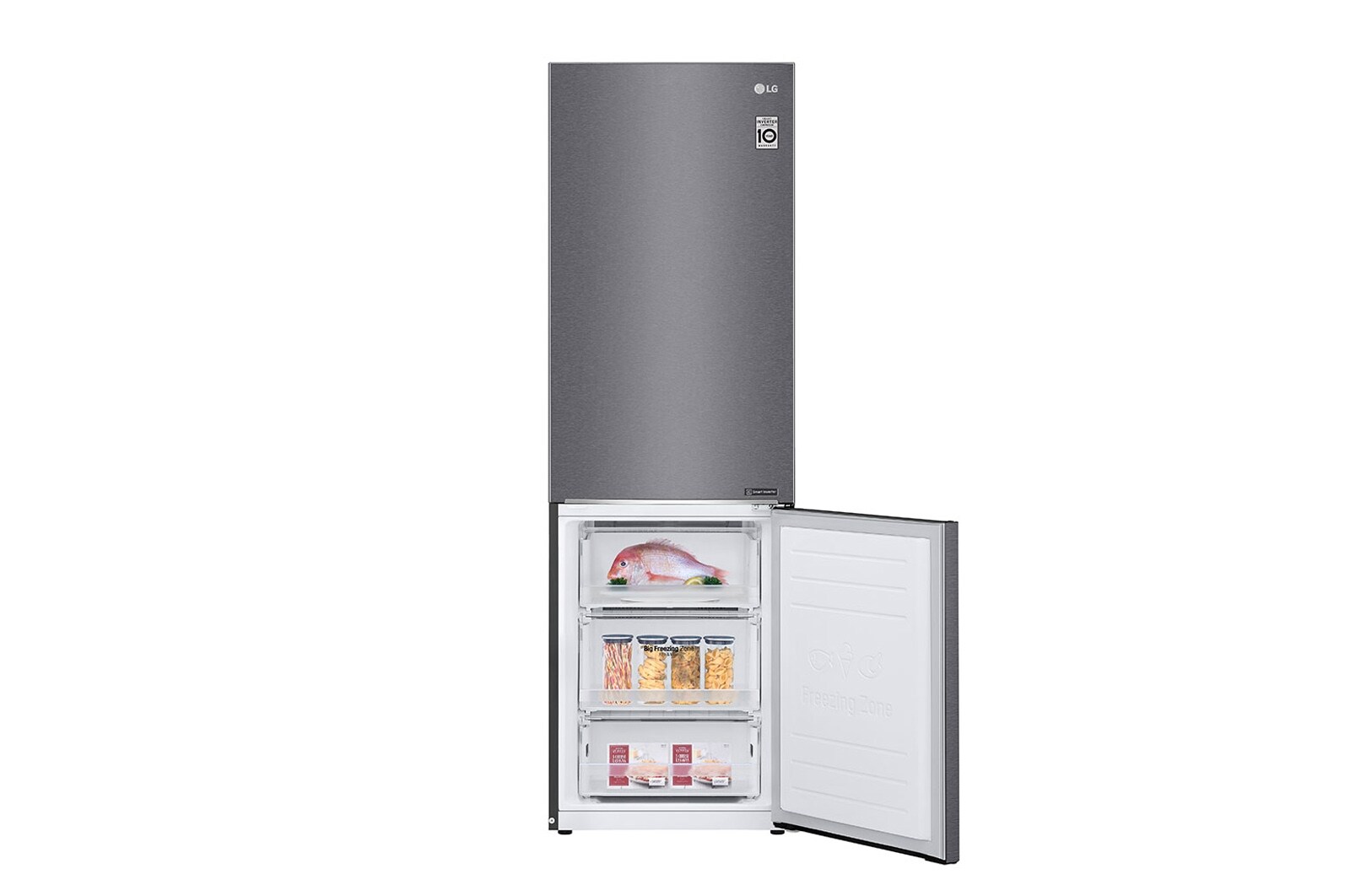 LG Combină frigorifică | Clasa E | 341 L | Total No Frost | Compresor Smart Inverter | Smart Diagnosis | Door Cooling | Gri metalizat, GBP31DSLZN