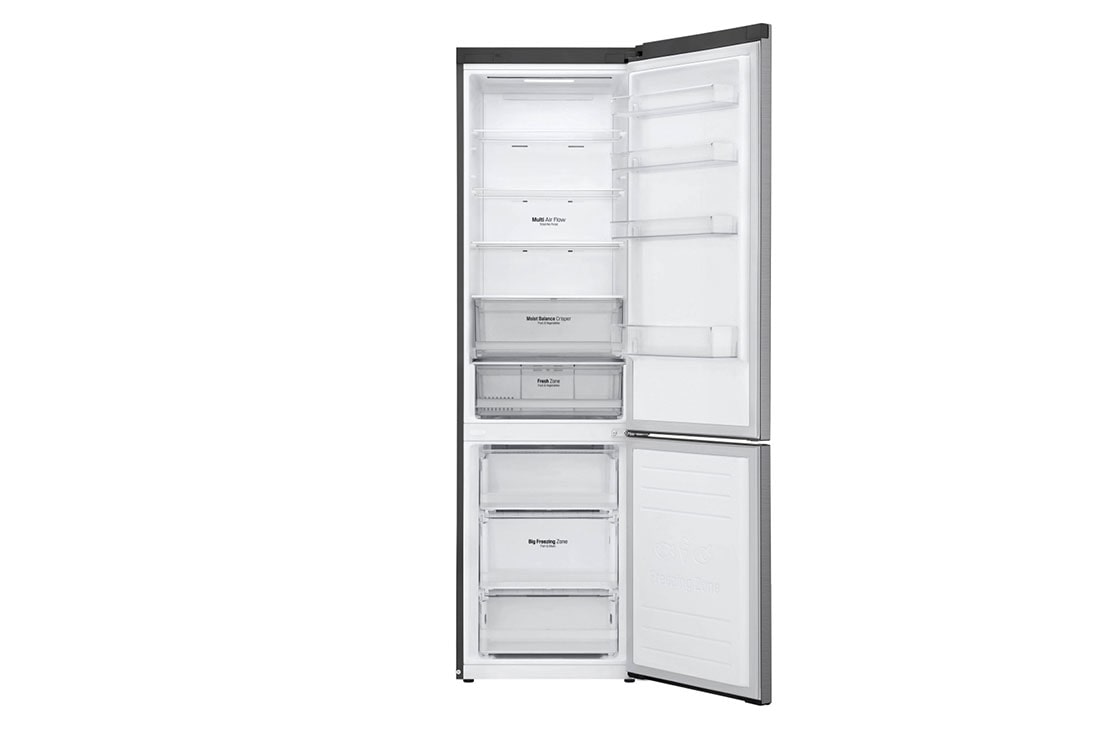 LG Combină frigorifică | Clasa E | 384 L | Total No Frost | Compresor Smart Inverter 10 ani Garanție | Door Cooling | ThinQ™ | Gri metalizat, Front View Door open, GBB62PZHMN, thumbnail 2