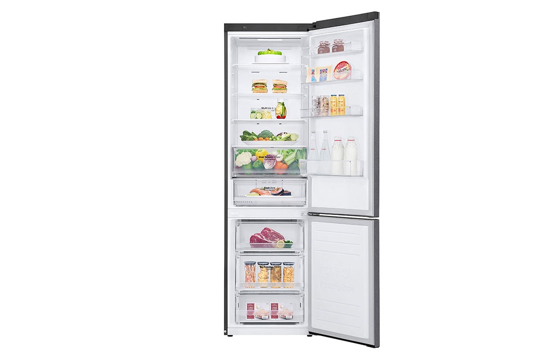 LG Combină frigorifică | Clasa E | 384 L | Total No Frost | Compresor Smart Inverter 10 ani Garanție | Door Cooling | Gri metalizat, FrontAllOpen_Food2, GBB62DSHMN, thumbnail 3
