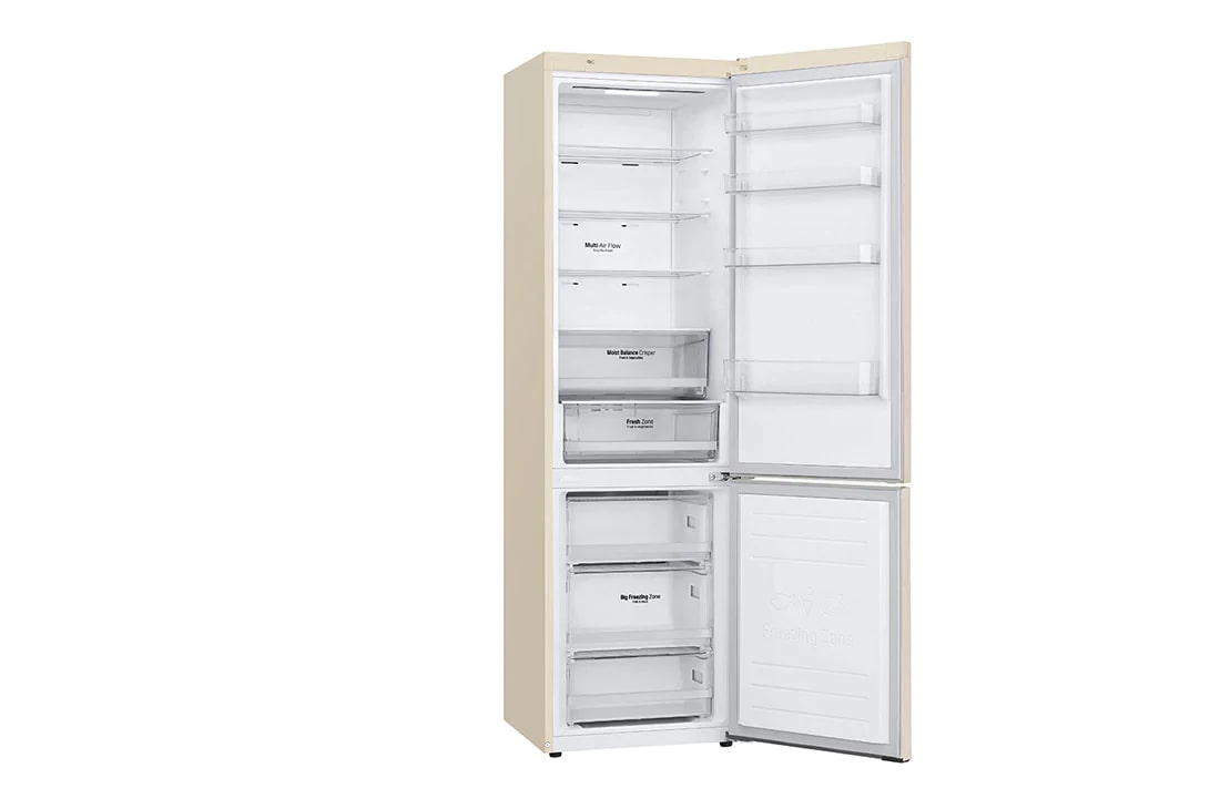 LG Combină frigorifică | Clasa E | 384 L | Total No Frost | Compresor Smart Inverter 10 ani Garanție | Door Cooling | ThinQ™ | Bej, Left Side view without Food, GBB62SEHMN, thumbnail 11