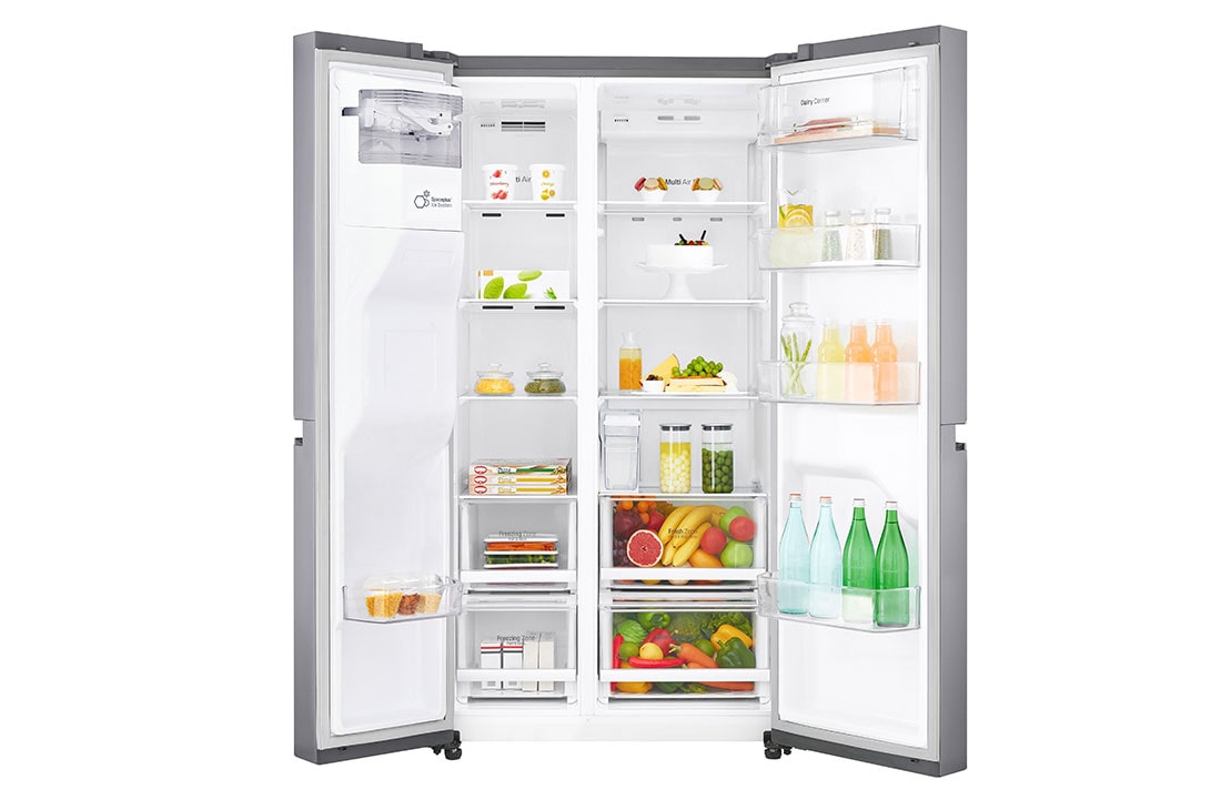 LG Frigider Side by Side | 601 L | Total No Frost | Compresor Smart Inverter 10 ani Garanție | Gri metalizat, Front View Door open, GSL481PZXZ, thumbnail 3