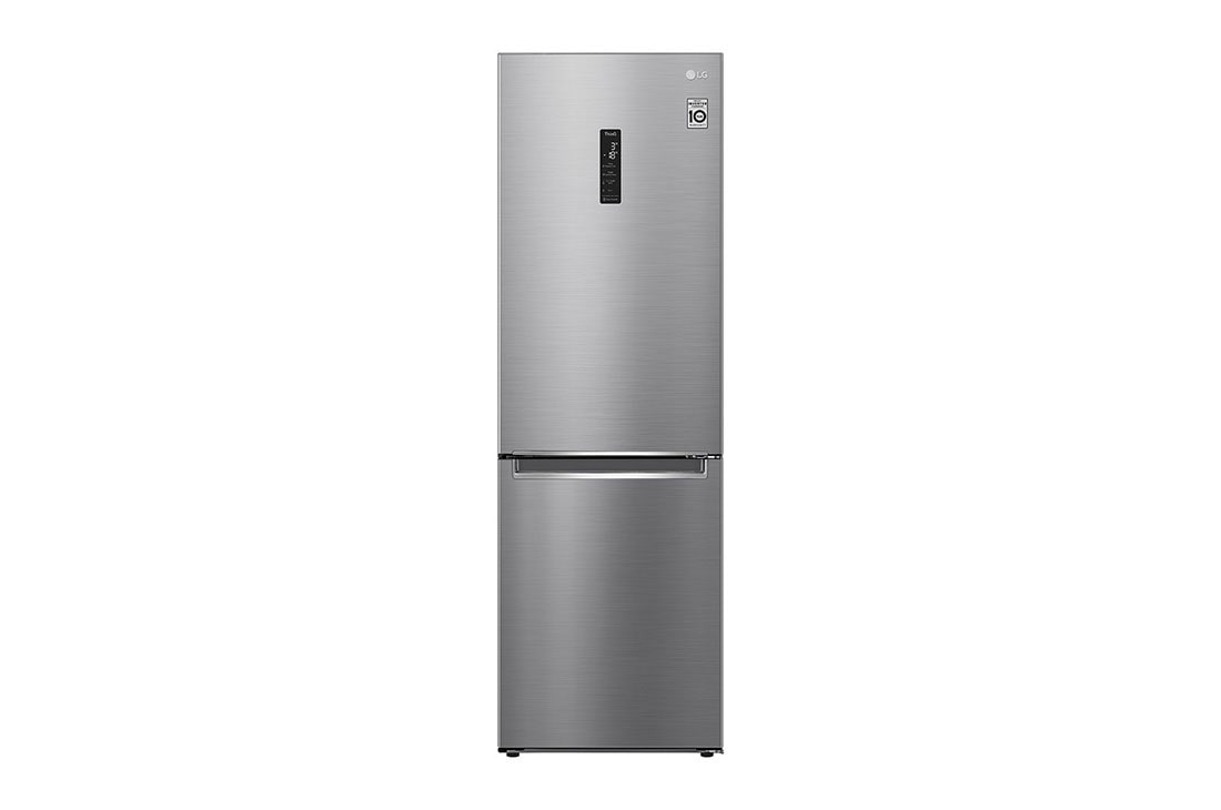 LG Combină frigorifică | Clasa E | 341 L | Total No Frost | Compresor Smart Inverter 10 ani Garanție | DoorCooling™ | ThinQ™ | Gri metalizat, Front View, GBB61PZHMN