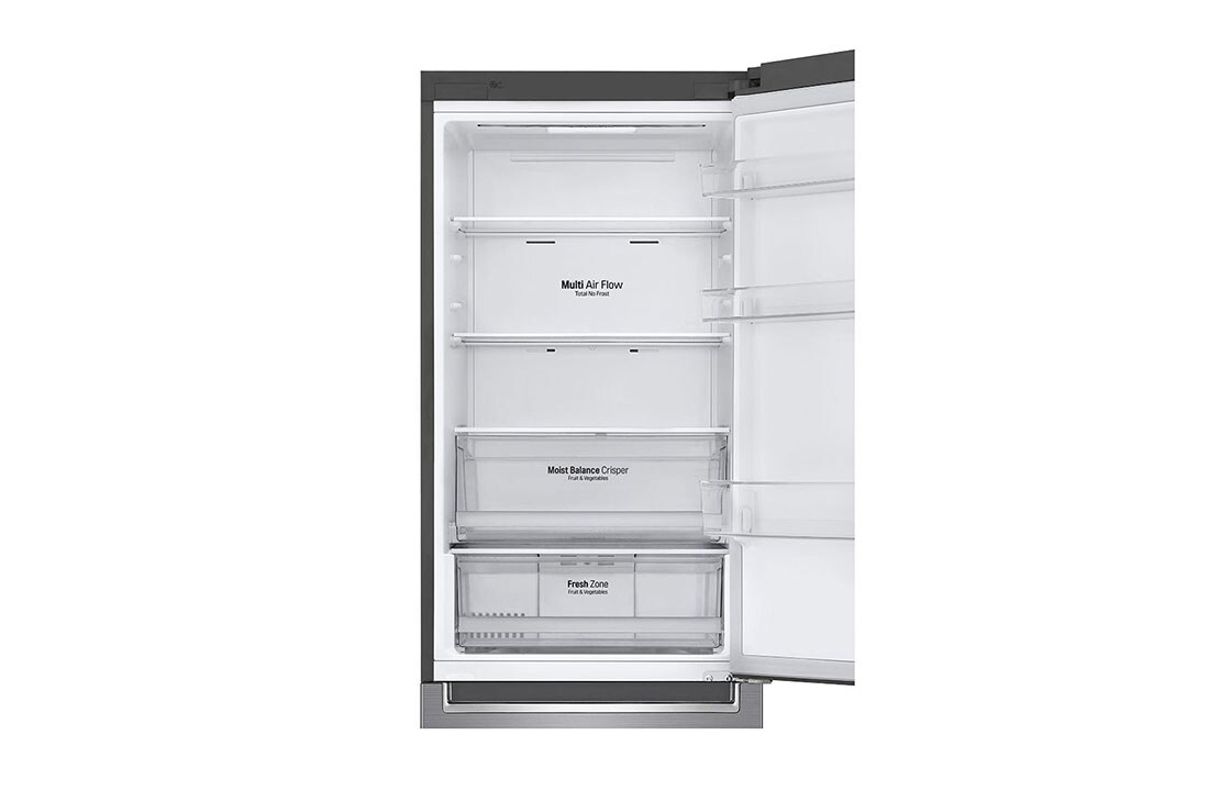 LG Combină frigorifică | Clasa E | 341 L | Total No Frost | Compresor Smart Inverter 10 ani Garanție | DoorCooling™ | ThinQ™ | Gri metalizat, Close Up Front View Door open, GBB61PZHMN, thumbnail 4