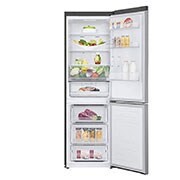 LG Combină frigorifică | Clasa E | 341 L | Total No Frost | Compresor Smart Inverter 10 ani Garanție | DoorCooling™ | ThinQ™ | Gri metalizat, Front View Door open with Food, GBB61PZHMN, thumbnail 3