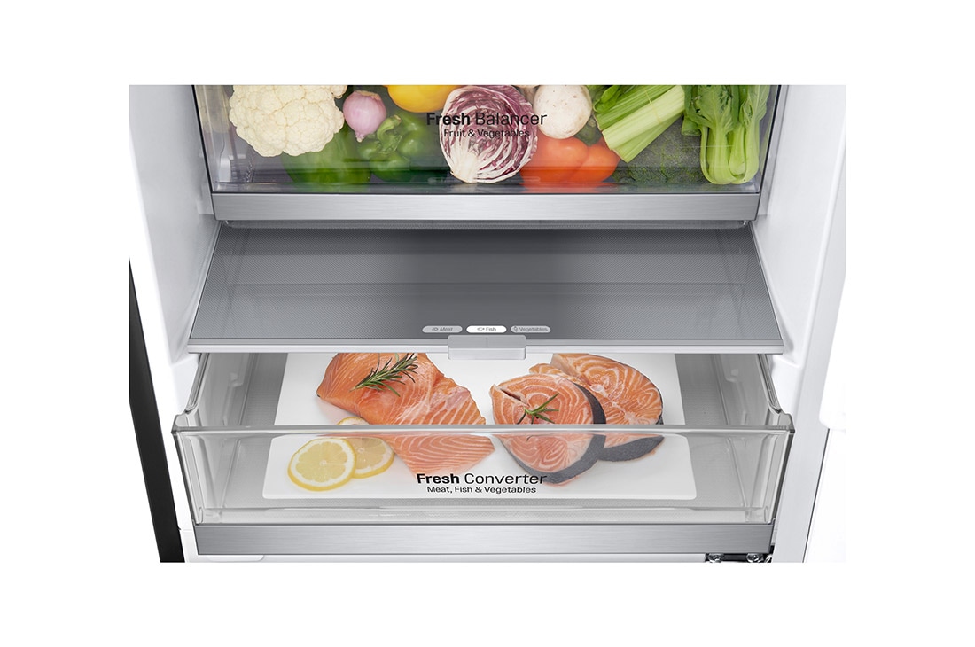 LG Combină frigorifică | 384 L | Compresor Centum System 20 ani Garanție | Clasa C | DoorCooling+™ | Metal Touch Display | ThinQ™ | Negru mat, BottomDrawer _Fish_Food image, GBB92MCACP, thumbnail 6