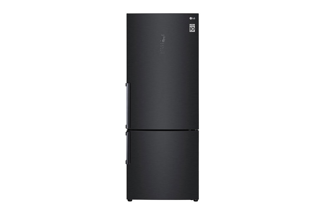 LG Combină frigorifică | 451 L | Total No Frost | Clasa E | Compresor Smart Inverter 10 ani Garanție | DoorCooling™ | ThinQ™ | Negru mat, Front view, GBB569MCAMB