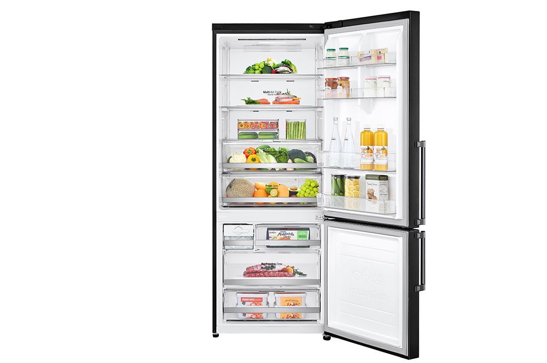 LG Combină frigorifică | 451 L | Total No Frost | Clasa E | Compresor Smart Inverter 10 ani Garanție | DoorCooling™ | ThinQ™ | Negru mat, Front view with open door, GBB569MCAMB, thumbnail 2