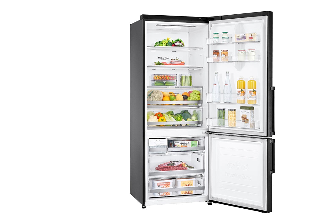 LG Combină frigorifică | 451 L | Total No Frost | Clasa E | Compresor Smart Inverter 10 ani Garanție | DoorCooling™ | ThinQ™ | Negru mat, Left view with open door, GBB569MCAMB, thumbnail 11