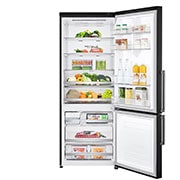 LG Combină frigorifică | 451 L | Total No Frost | Clasa E | Compresor Smart Inverter 10 ani Garanție | DoorCooling™ | ThinQ™ | Negru mat, Front view with open door, GBB569MCAMB, thumbnail 2