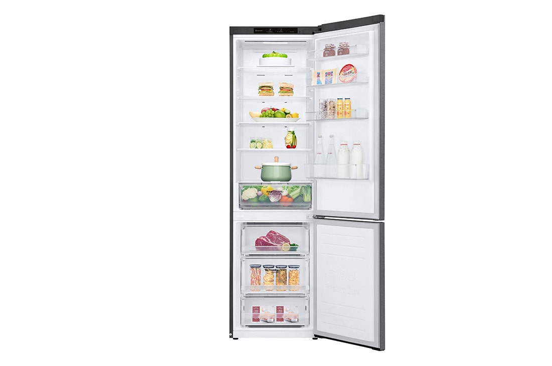 LG Combină frigorifică | Clasa D | 384 L | Compresor Smart Inverter | DoorCooling™ | LINEARCooling™ | Grafit Inchis, front open food view, GBP62DSSGR, thumbnail 2