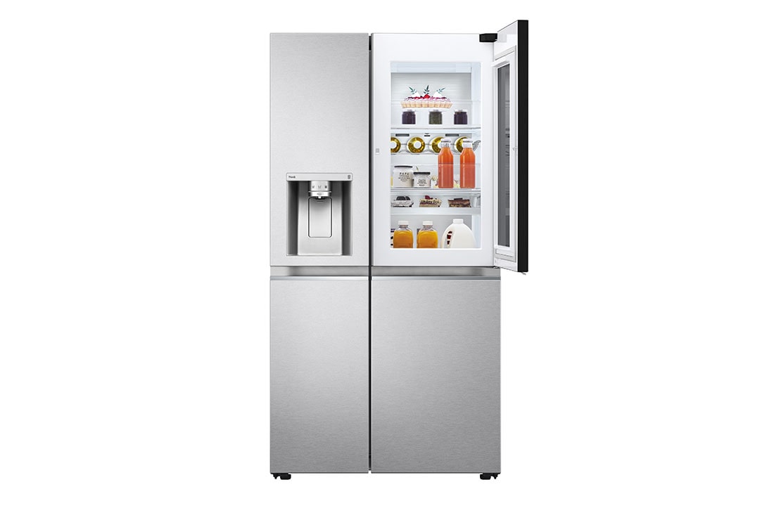 LG Frigider LG,  Side by Side, Door-in-Door™, InstaView™, 635 L, LINEARCooling™, DoorCooling+™ , UVnano™, Wi-Fi, vedere frontală capac deschis cu mâncăruri, GSXV91MBAF, thumbnail 10