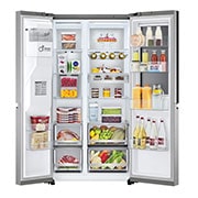 LG Frigider LG,  Side by Side, Door-in-Door™, InstaView™, 635 L, LINEARCooling™, DoorCooling+™ , UVnano™, Wi-Fi, vedere frontală deschisă cu mâncăruri, GSXV91MBAF, thumbnail 11