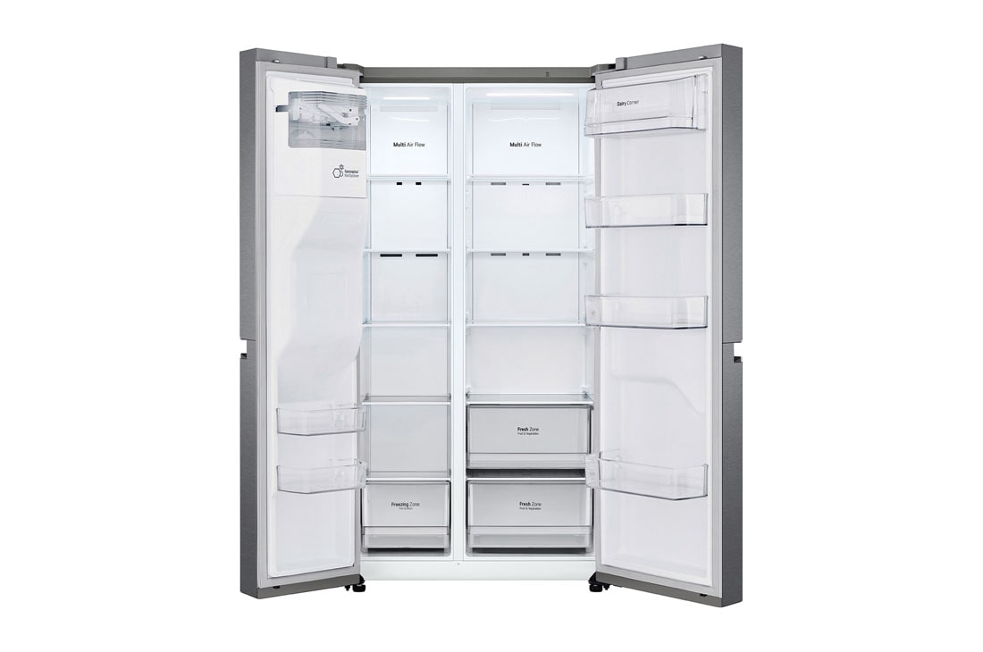 LG Frigider Side by Side | 630 L | Total No Frost | Clasa F | LINEARCooling™ | Multi-Air Flow  | Smart Diagnosis™, vedere frontală deschisă, GSLV30DSXM, thumbnail 6