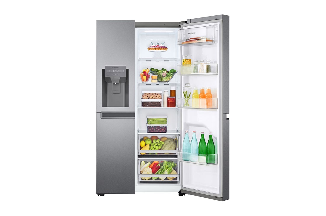 LG Frigider Side by Side | 630 L | Total No Frost | Clasa F | LINEARCooling™ | Multi-Air Flow  | Smart Diagnosis™, vedere frontală deschisă în partea dreaptă, GSLV30DSXM, thumbnail 7