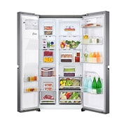 LG Frigider Side by Side | 630 L | Total No Frost | Clasa F | LINEARCooling™ | Multi-Air Flow  | Smart Diagnosis™, vedere frontală deschisă cu mâncăruri, GSLV30DSXM, thumbnail 2