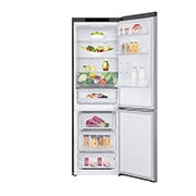 LG Combină frigorifică | Clasa C | 341 L | Compresor Smart Inverter 10 ani garanție | Door Cooling™ | SmartDiagnosis™ | Argintiu, open door front view with food , GBB61PZGCN1, thumbnail 2