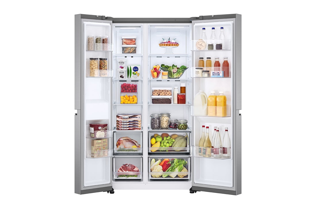 LG Side by Side LG, No Frost, 655 L, Compresor Inverter Linear, Clasa E, Argintiu, vedere frontală, GSBV70PZTE, thumbnail 2