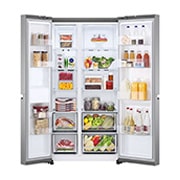 LG Side by Side LG, No Frost, 655 L, Compresor Inverter Linear, Clasa E, Argintiu, vedere frontală, GSBV70PZTE, thumbnail 2