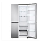 LG Side by Side LG, No Frost, 655 L, Compresor Inverter Linear, Clasa E, Argintiu, vedere frontală deschisă în partea dreaptă, GSBV70PZTE, thumbnail 8