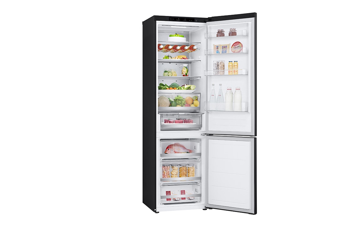 LG Combina Frigorifica, 387L, No Frost, Compresor Smart Inverter,  Display cu LED Interior, Clasa D, 203 cm, LeftSideOpen view with food, GBV7280DEV, thumbnail 12
