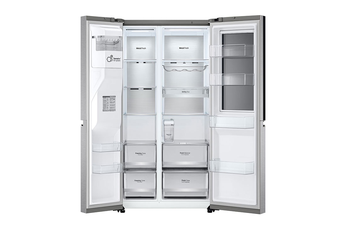 LG Side by Side LG, 635L, Instaview, UVnano™, WI-FI, Front all door open without food, GSXV91MBAE, thumbnail 12