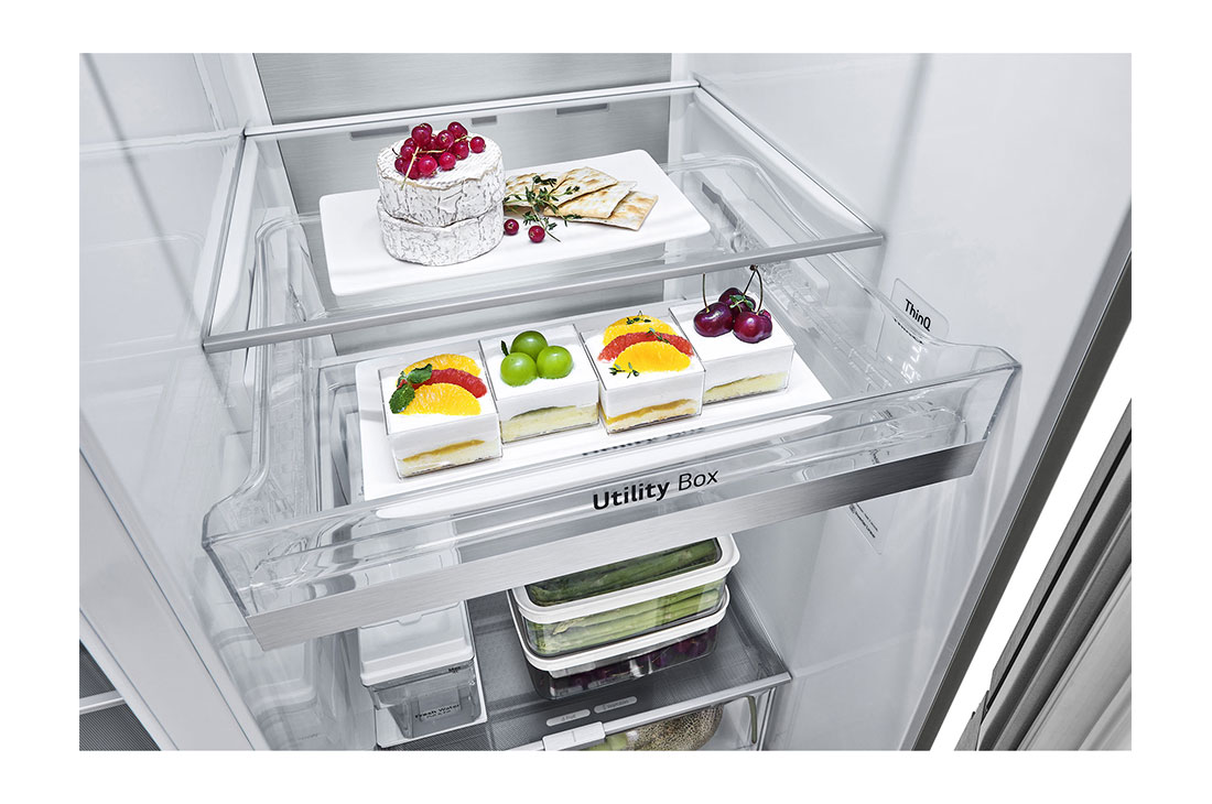 LG Side by Side LG, 635L, Instaview, UVnano™, WI-FI, Drawer with food, GSXV91MBAE, thumbnail 4