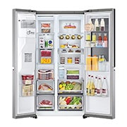 LG Side by Side LG, 635L, Instaview, UVnano™, WI-FI, Front all door open with food, GSXV91MBAE, thumbnail 11