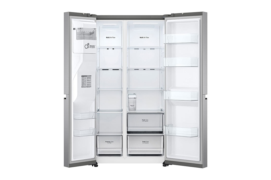 LG Frigider Side by Side, 635L, No Frost, Compresor Linear Inverter, Multi-Air Flow, front view, GSLV51PZXE, thumbnail 3